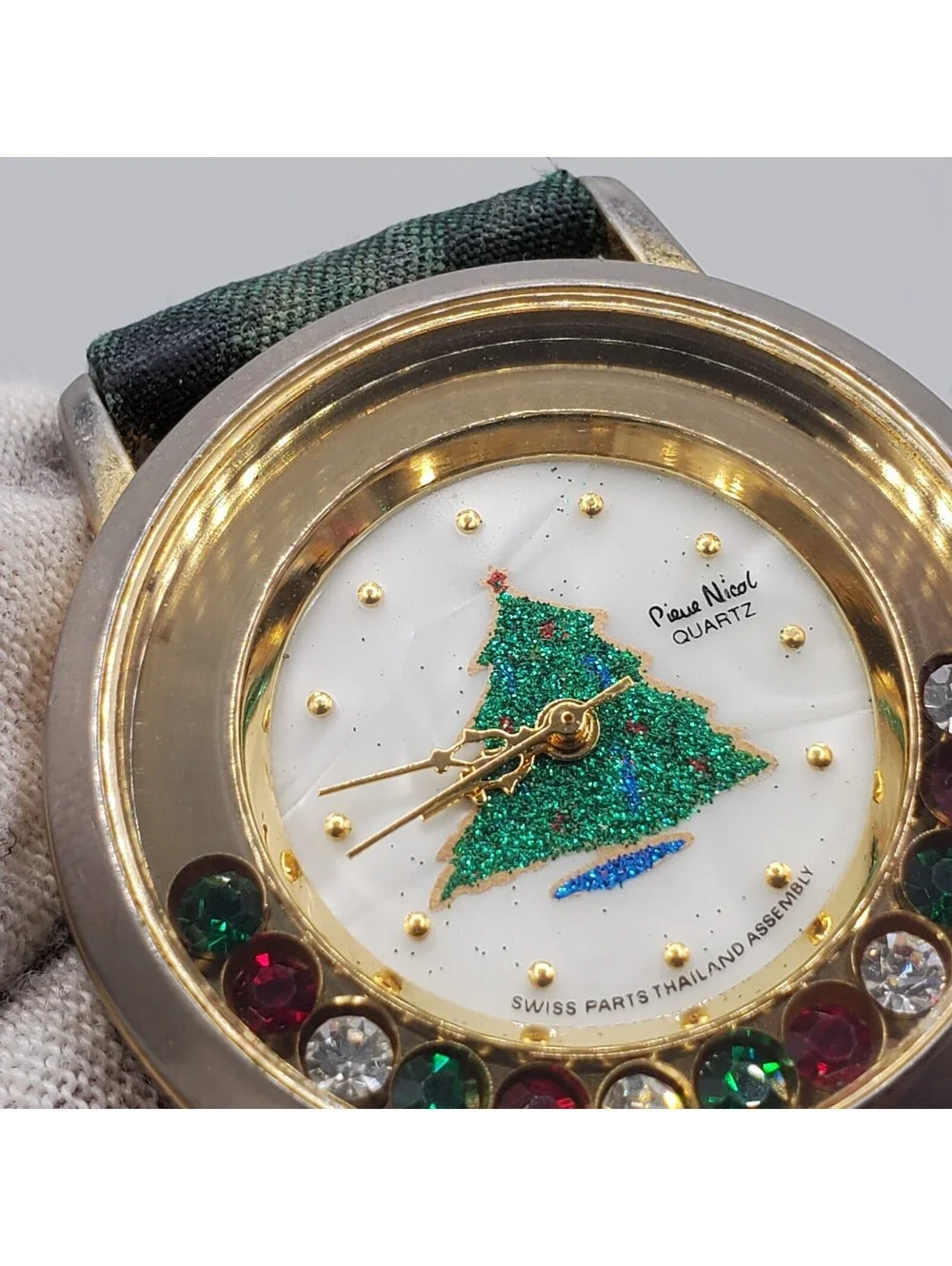 Pierre Nicole Christmas Watch Women 33mm New Battery Christmas Tree Santa Band